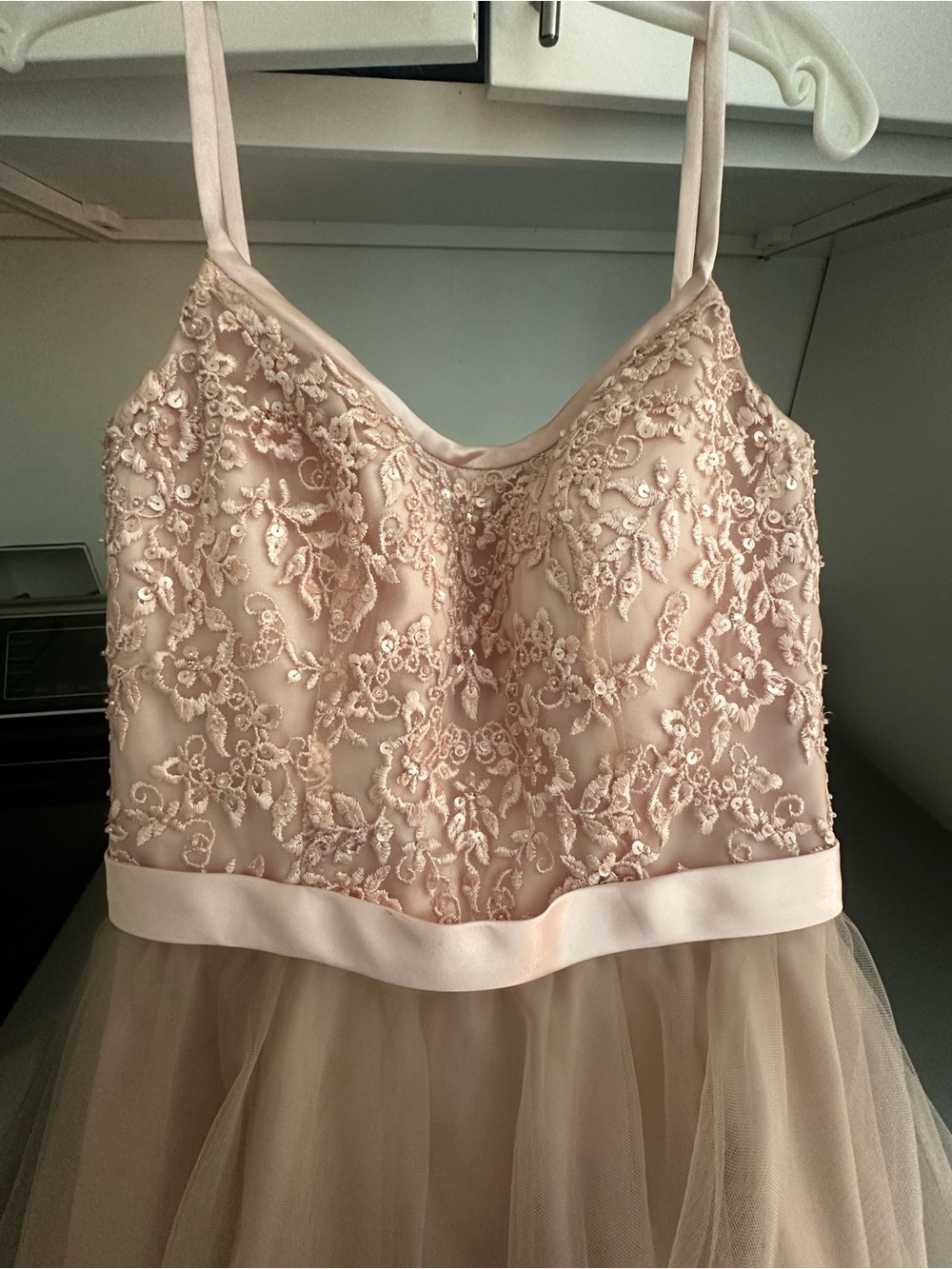 Mori Lee Soft Pink Satin and Tulle Dress